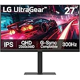 LG 27G640A-B 27-inch Ultragear QHD (2560 x 1440) IPS Gaming Monitor, 300Hz, 1ms, NVIDIA G-Sync, AMD FreeSync Premium, VESA DisplayHDR 400, HDMI 2.1, USB Type-C, Tilt/Height/Swivel/Pivot Stand, Black
