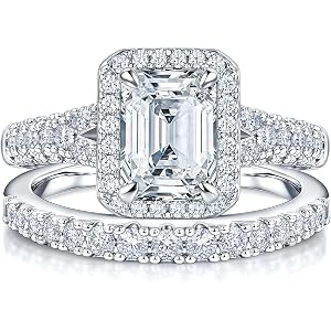 AIHUASI JEWELRY D Color VVS1 Moissanite Wedding Ring Sets for Women Bridal Set Emerald Cut Engagements Ring Bridal Eternity S