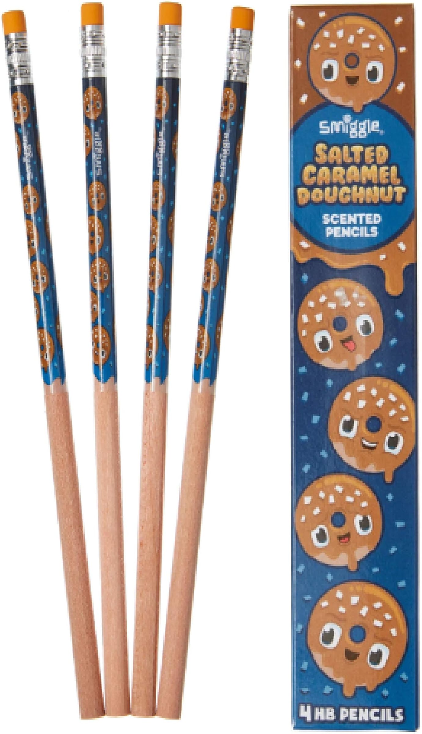 Smiggle Supper Scented HB Wooden Pencils x 4 Pack With Eraser Top - Salted Caramel Doughnut & Scent