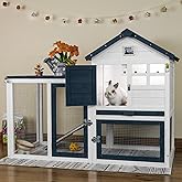 FunXplore Bunny Hutch Indoor Outdoor Rabbit Cage with Weatherproof Roof | Chicken Coop Animal House, Wire Floor, Pull-Out Tray, Chew-Resistant Ramp &amp; Entrance, Openable Waterproof &amp; UV-Resistant Roof