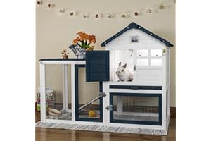 FunXplore Bunny Hutch Indoor Outdoor Rabbit Cage Chicken Coop Animal House with Wire Floor Above Pull-Out Tray, Chew-Resistant Ramp & Entrance, Openable Waterproof Roof & UV-Resistant Roof