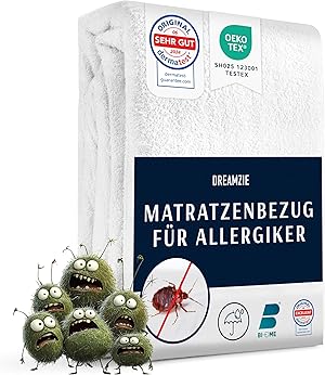 Dreamzie Matratzenbezug 140x200 x28 cm gegen Milben und Bettwanzen - Milbenbezug Matratzen Komplett mit Reißverschluss - Matratzenschoner 140x200 für Allergiker - Wasserdicht, Bi-Ome und Öko-Tex