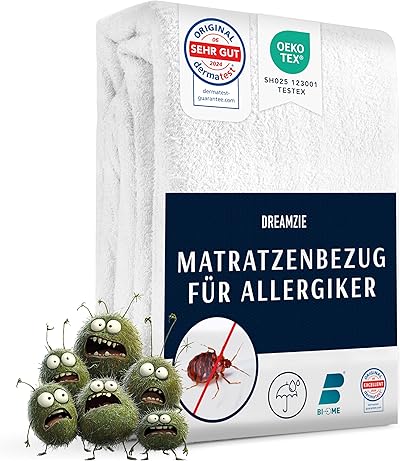 Dreamzie Matratzenbezug 140x200 x28 cm gegen Milben und Bettwanzen - Milbenbezug Matratzen Komplett mit Reißverschluss - Matratzenschoner 140x200 für Allergiker - Wasserdicht, Bi-Ome und Öko-Tex