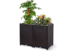 D'vine Dev Raised Patio Planter Box - Elevated Planter with Drainage Plug Raised Garden Beds for Growing Flowers, Herbs, Vegetables - Outdoor Standing Gardening Kit, Set of 2, RGB-D-2