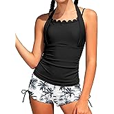 HOTOME Girls Swimsuit 2 Piece Halterneck Cross Straps Girls Tankini Top Drawstring Prints Shorts Bathing Suit for Teens 9-16Y