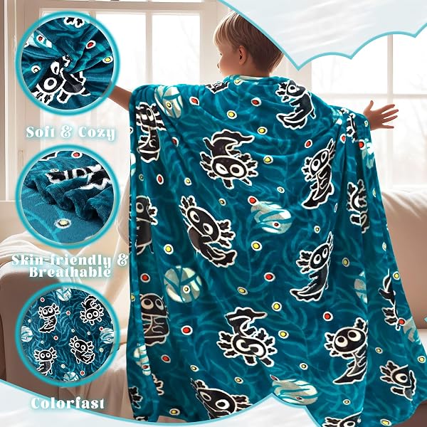 AXOLOTL BLANKET FOR BOYS GLOW IN THE DARK BLANKET BOYS KIDS THROW BLANKET AXOLOTL GIFTS DECOR ANIMAL SALAMANDER SOFT BLANKETS FOR GIRLS TEENS