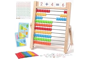 Gotoofun Wooden Abacus for Kids Math, Counting Toys for Toddlers Montessori Counters Beads Tools Preschool Homeschool Essentials with Sticks and Number Alphabet Cards