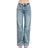 Judy Blue Womens Jeans - High Waisted Double Button Waistband Wide Leg