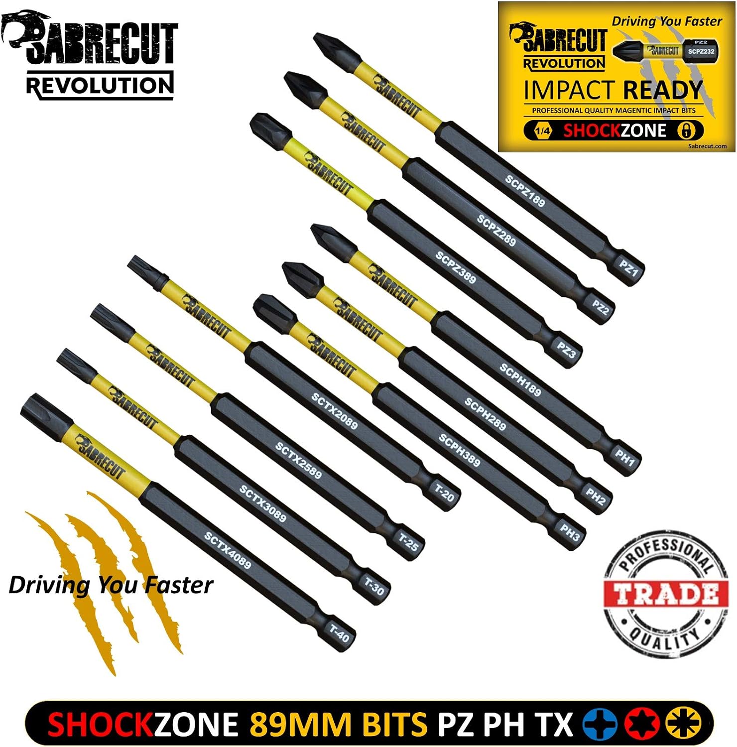10 x SabreCut SCRK89 89mm PZ1 PZ2 PZ3 PH1 PH2 PH3 TX20 TX25 TX30 TX40 Magnetic Impact Screwdriver Driver Bits Set Pozi Pozidriv Phillips Torx - Image 5