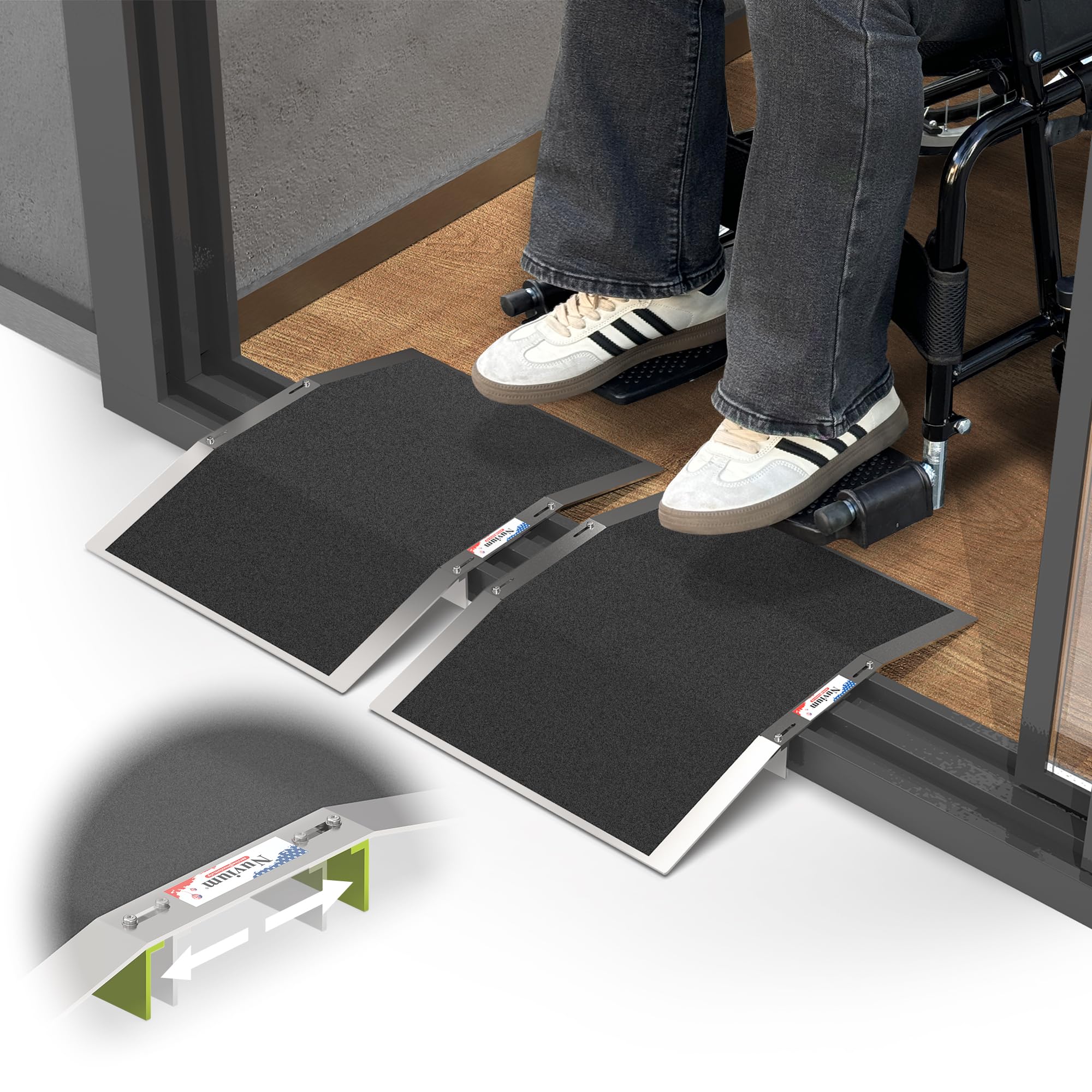 Photo 1 of Nuvium 2pc×12"L×1.6"H Bridge Threshold Ramps for Doorways, Fits 2.8–5.1" Wide Thresholds with Adjustable Support Bars,Non-Slip Aluminum Wheelchair Ramps for Home Steps,Sliding Door Ramp for Wheelchair