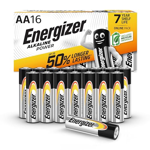 Energizer Alkaline Power - AA Batteries (16 Pack) - Double A Battery 1.5V - Up To 50% Longer Lasting - For Everyday Devices - 100% Recyclable Packaging - 7 Year Shelf-Life [Amazon Exclusive]
