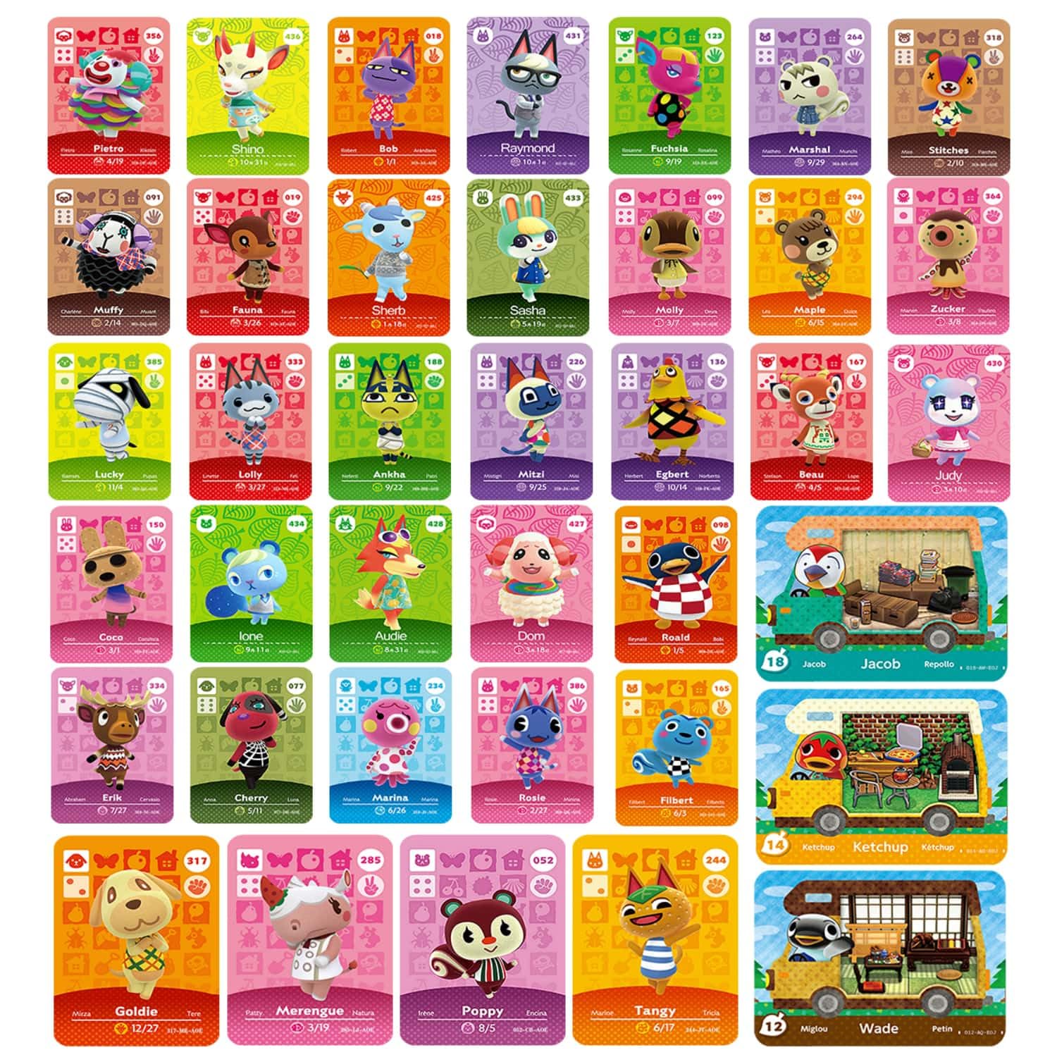 42Pcs NFC Mini Villager Cards with Storage Box (New 4Pcs Surprise Card, 35 Pcs Villager,3 Pcs RV Cards)