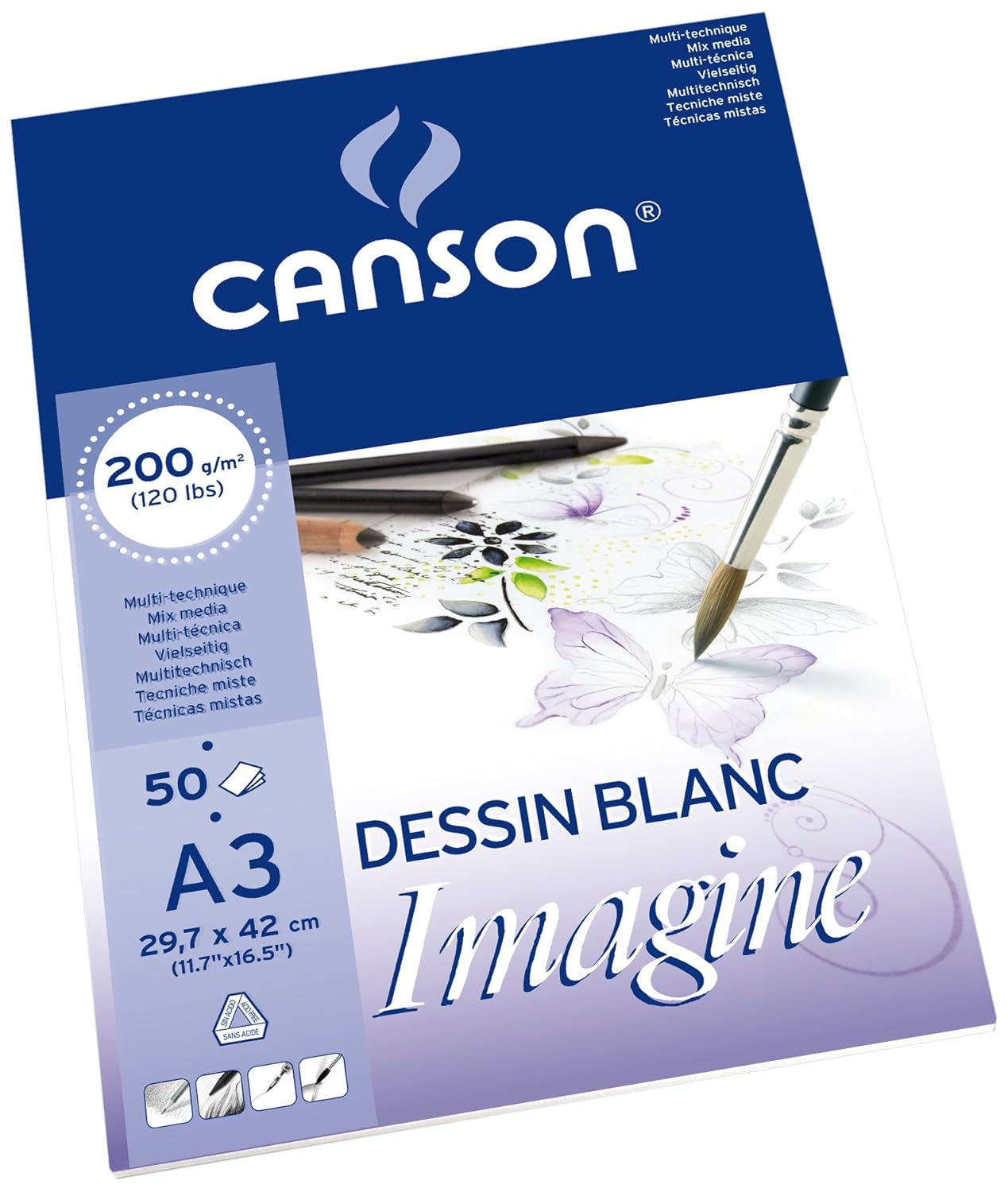 Canson Imagine Mixed Media 200gsm paper, natural white, A1 pad