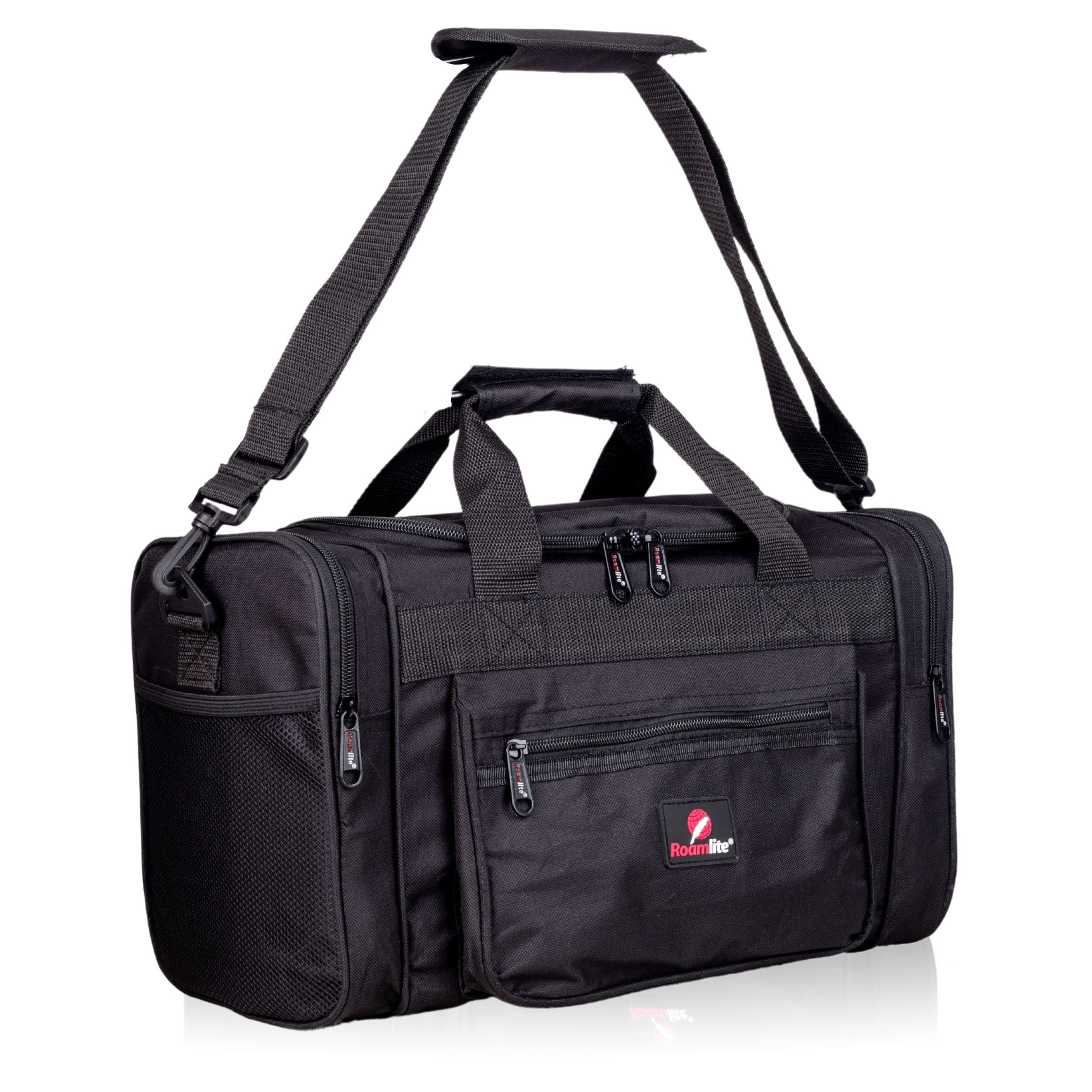 Roamlite Hand Luggage Size Bags - Small Travel Holdalls Ryanair Personal 2nd Item - Cabin Approved Polyester Duffle 40 cm x25x20, 20 Litre Onboard Carry-On RL59K (Black)