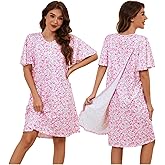 CARANXTEX Hospital Gowns for Women Open Back Ruffle Sleeve Dress Post Surgery Tear Away Adaptive Nightgowns with Pockets