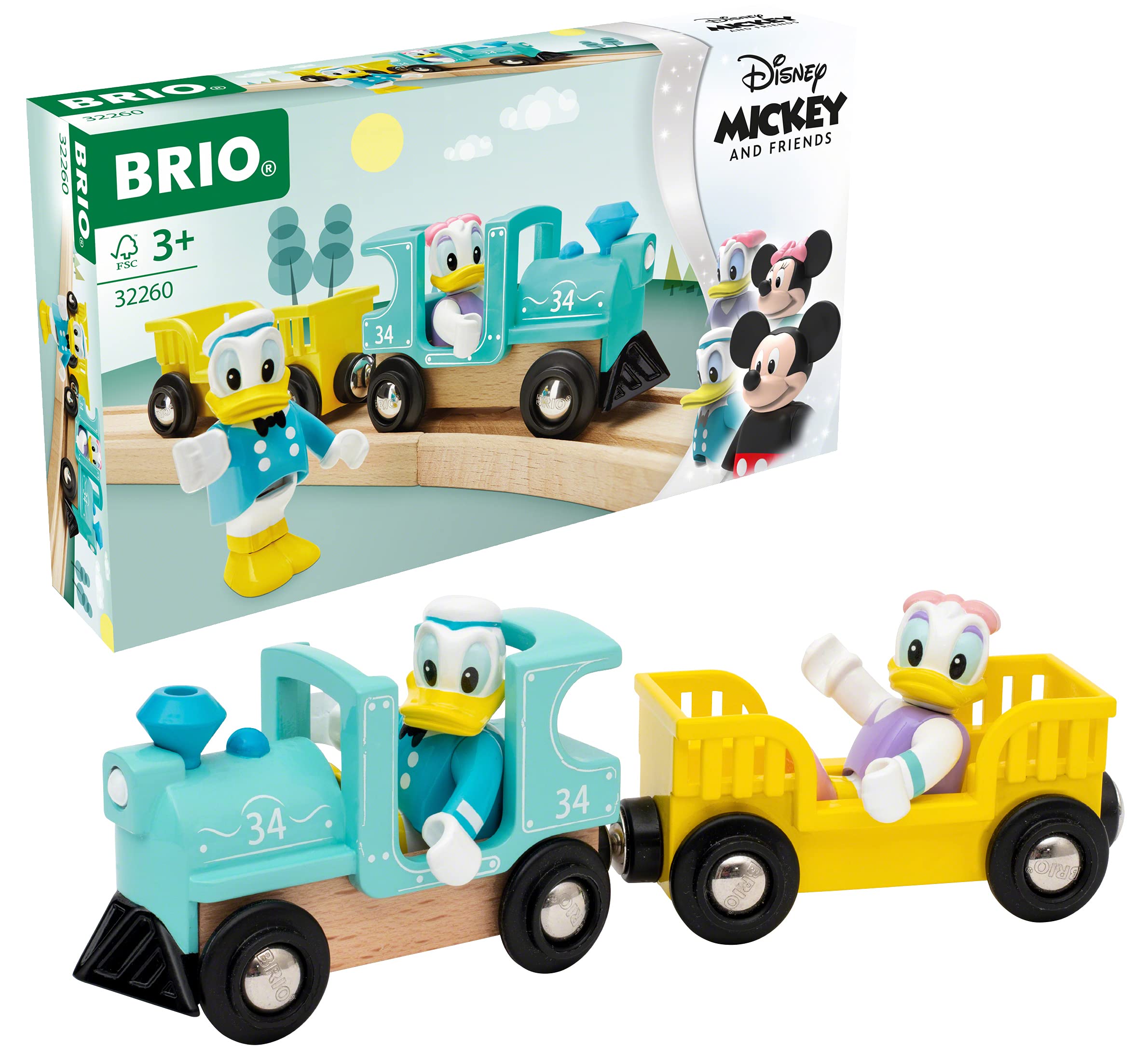 BRIO World Disney Donald and Daisy Duck Train for Kids Age 3 Years Up - Wooden Railway Add On Accessories