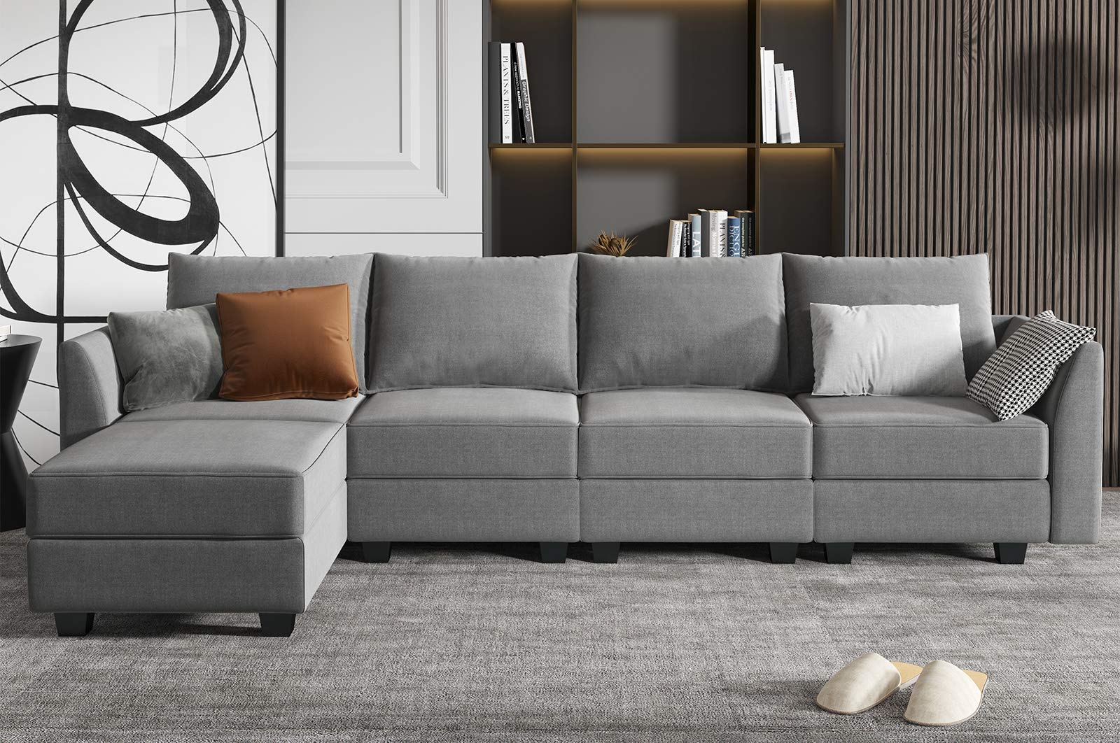 (incomplete) HONBAY Grey Sectional Couch with Reversible Chaise Modern ...