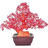 AzureLeap Feng Shui Quartz Crystal Money Tree Bonsai Style Decoration for Luck and Wealth (Red)