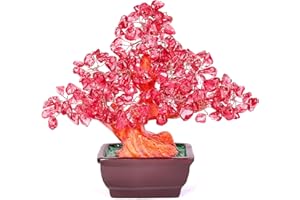 AzureLeap Feng Shui Quartz Crystal Money Tree Bonsai Style Decoration for Luck and Wealth (Red)