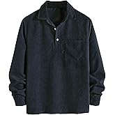 ZAFUL Corduroy Shirt for Men Pullover Long Sleeve Polo Shirt Casual Work Collared Shirt with Pocket Half Button Up Top
