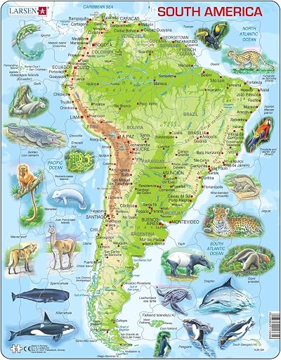 Larsen A25 South America Topographic Map Jigsaw Puzzle 65 Pieces Kids Adults