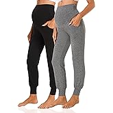 V VOCNI Women's Maternity Pants Maternity Activewear Jogger Track Cuff Sweatpants Over The Belly Stretchy Pregnancy Pants