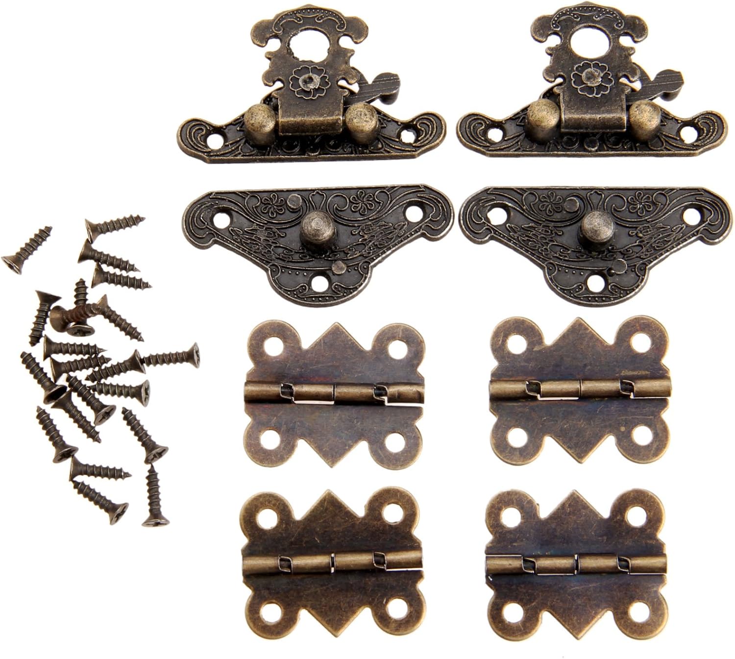 Dophee 2PCS Antique Bronze Box Latch Hasps with 4PCS Butterfly Shaped Hinge and 28 Screws for Vintage Wooden Decorative Cabinet Jewelry Gift Wine Box - Image 4
