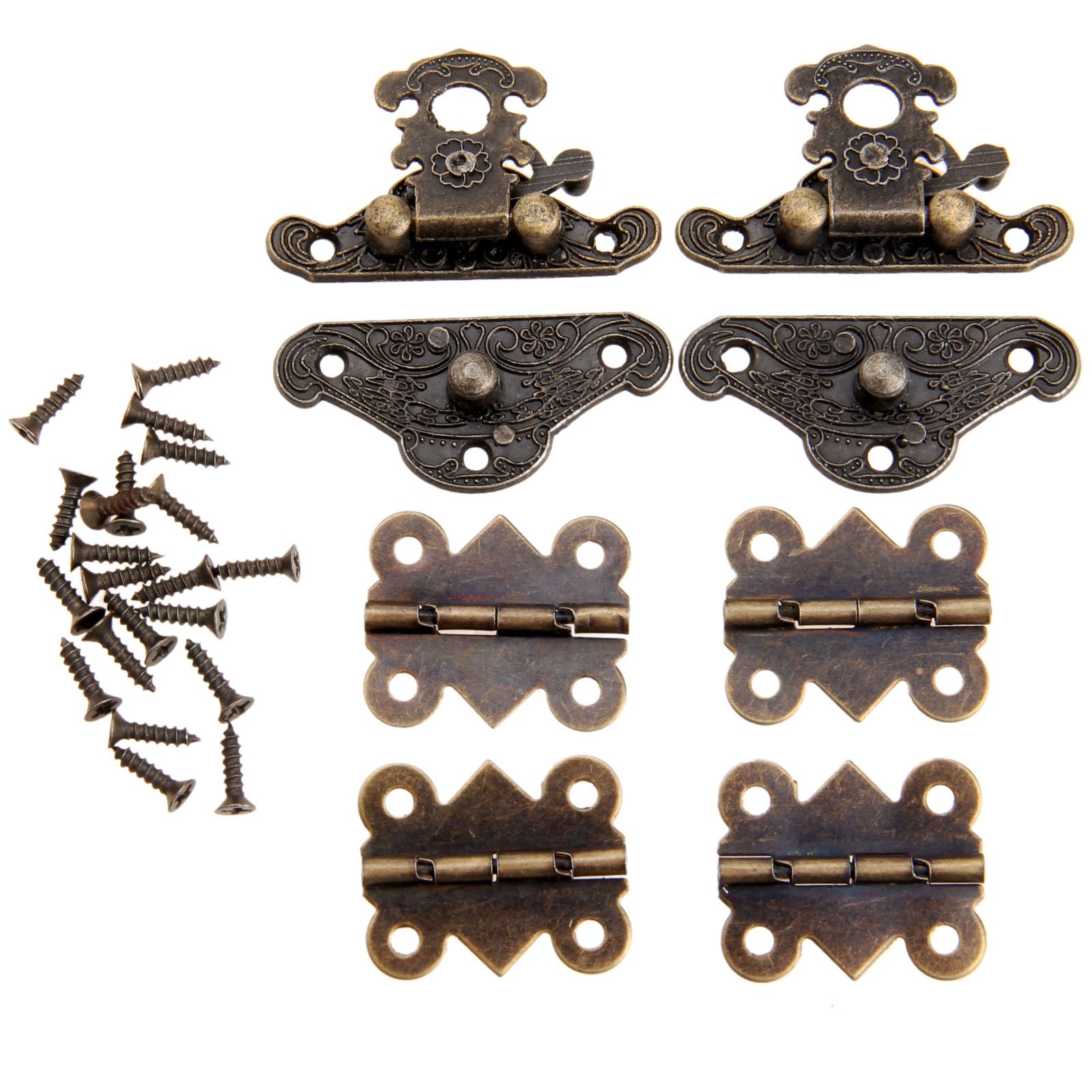 Dophee 2PCS Antique Bronze Box Latch Hasps with 4PCS Butterfly Shaped Hinge and 28 Screws for Vintage Wooden Decorative Cabinet Jewelry Gift Wine Box