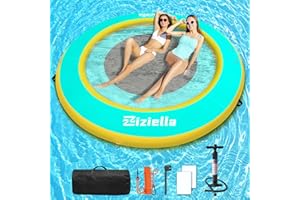 ZIZIELLA Inflatable Floating Water Hammock, 8ft/10ft Round Floating Ring for Adults Kids with Mesh, 6 inch Thick Floating Platform River Floats Dock for Pool Ocean Lake Beach