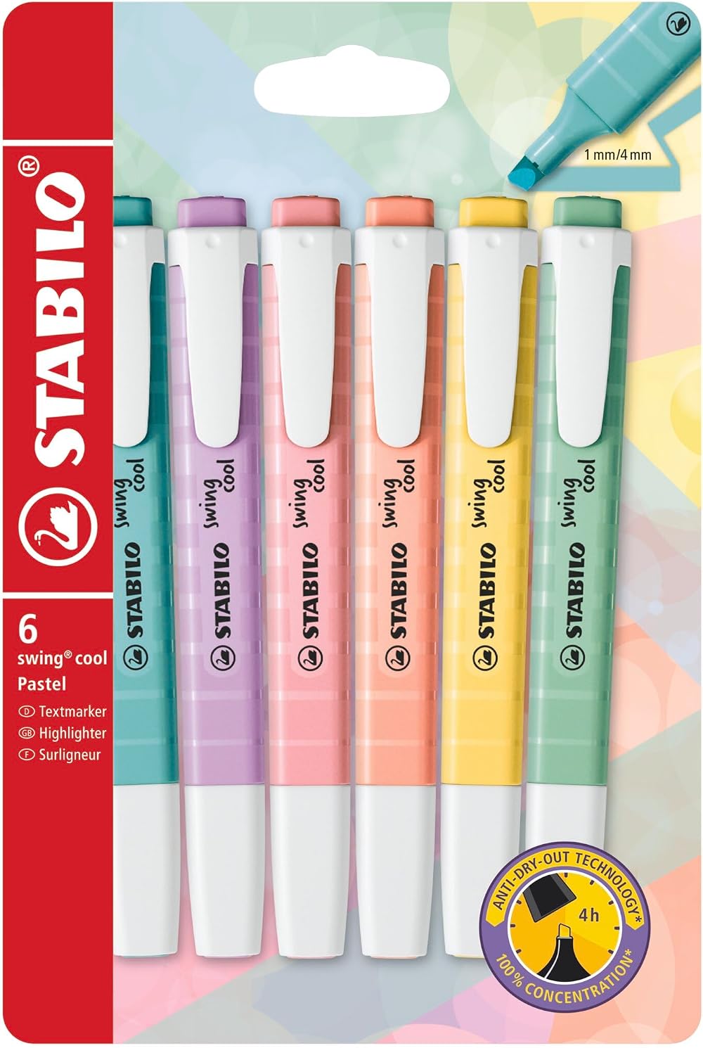 STABILO swing cool Pastel Highlighter Pack of 6 Turquoise Mint Creamy Peach