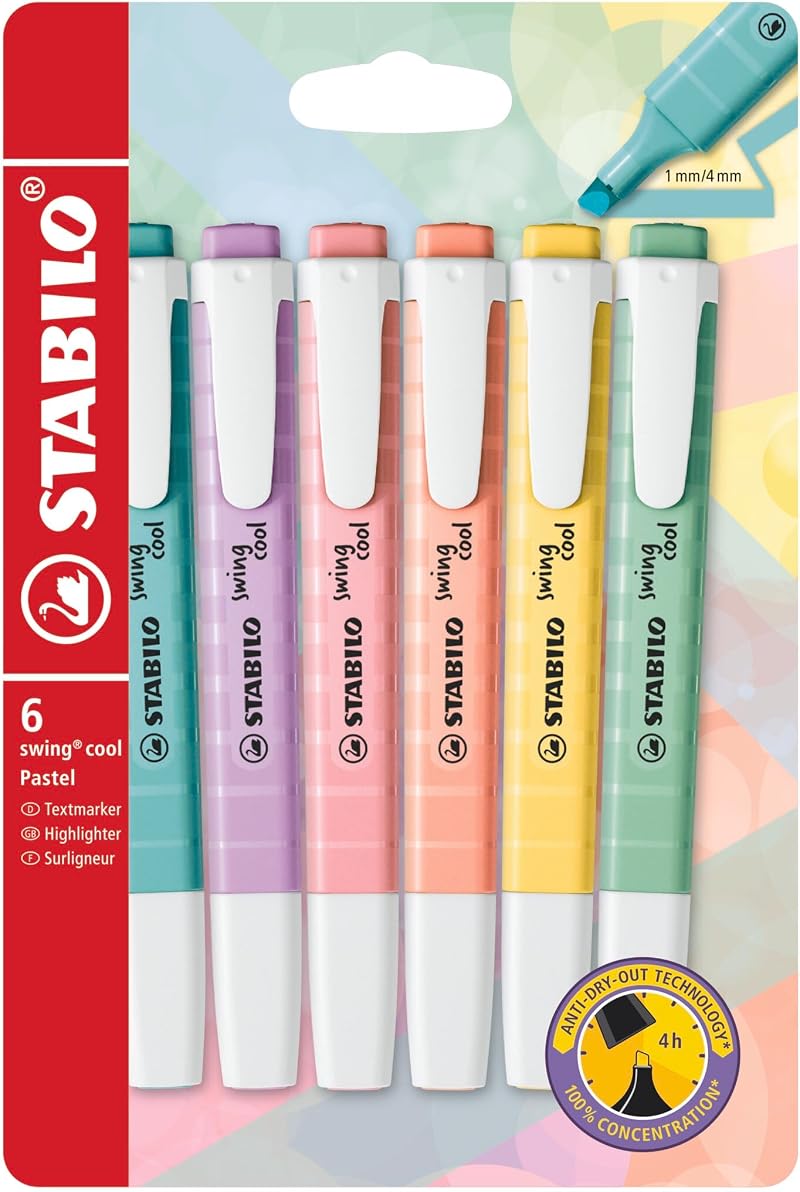 STABILO swing cool Pastel Highlighter Pack of 6 Turquoise Mint Creamy Peach