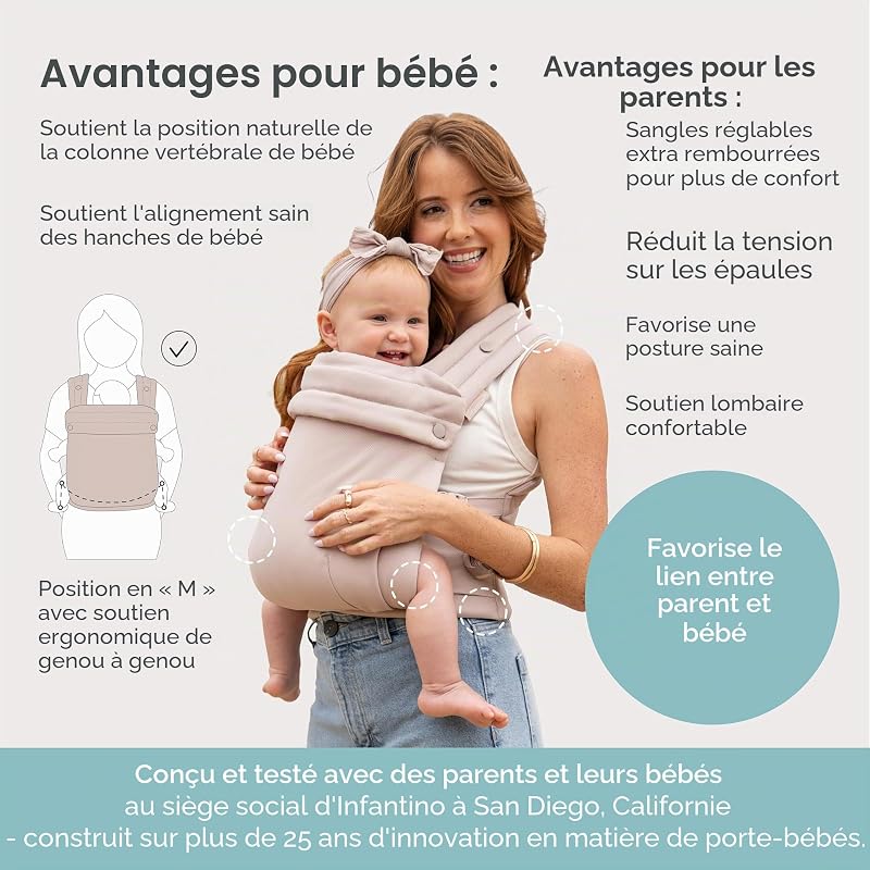 Honey Blossom Porte-Bébé Ergonomique, 3,2–18,1 kg, Position en M, Assise Réglable, Bretelles Croisées, Toasted Almond