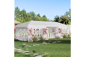 HAYIODDA 10x30 Party Tent for Outdoor Event, White Canopy with 6 Removable Window Walls, 2 Zipper Walls, Steel Tubes & Stakes, Waterproof Gazebo Tents for Parties, Weddings & Gatherings (8 Sidewalls)