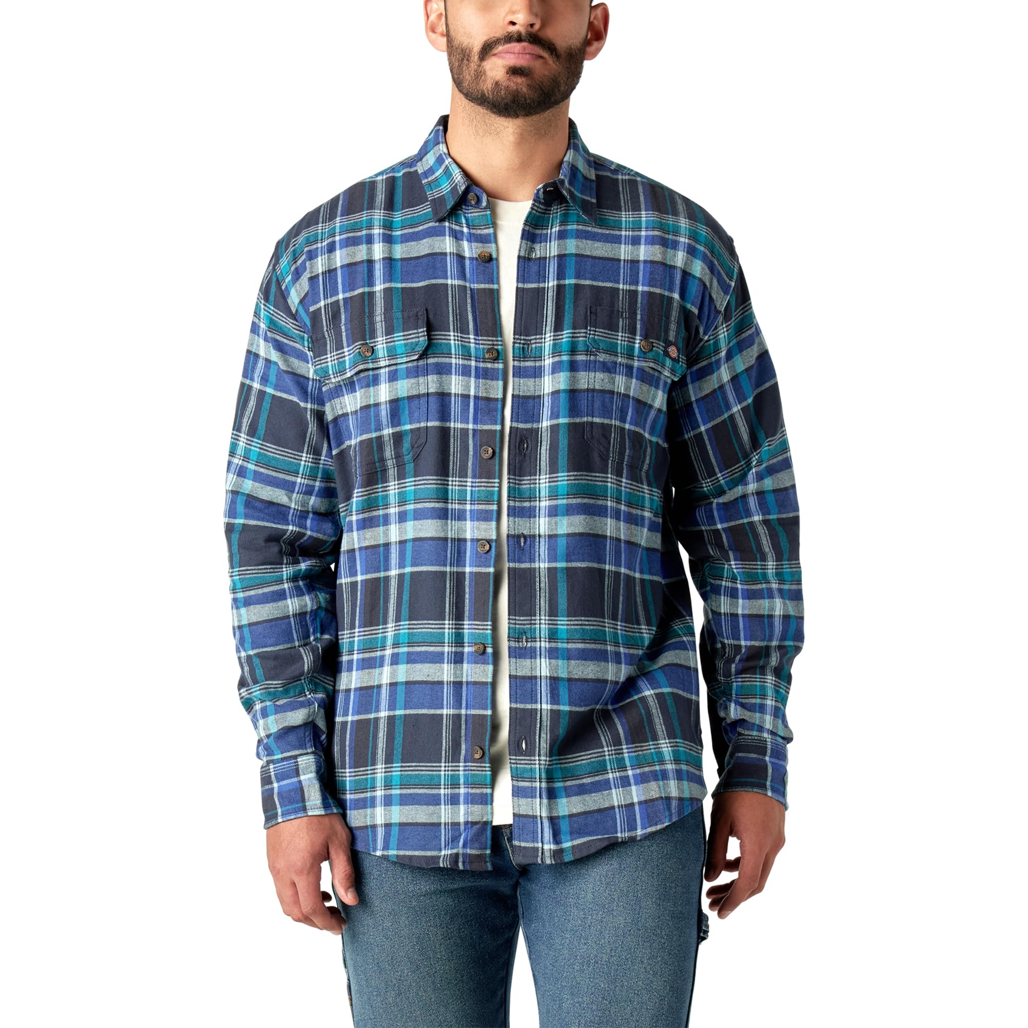 Dickies Mens L/S Flex Flannel Shirt, Dark Denim, 2X Image