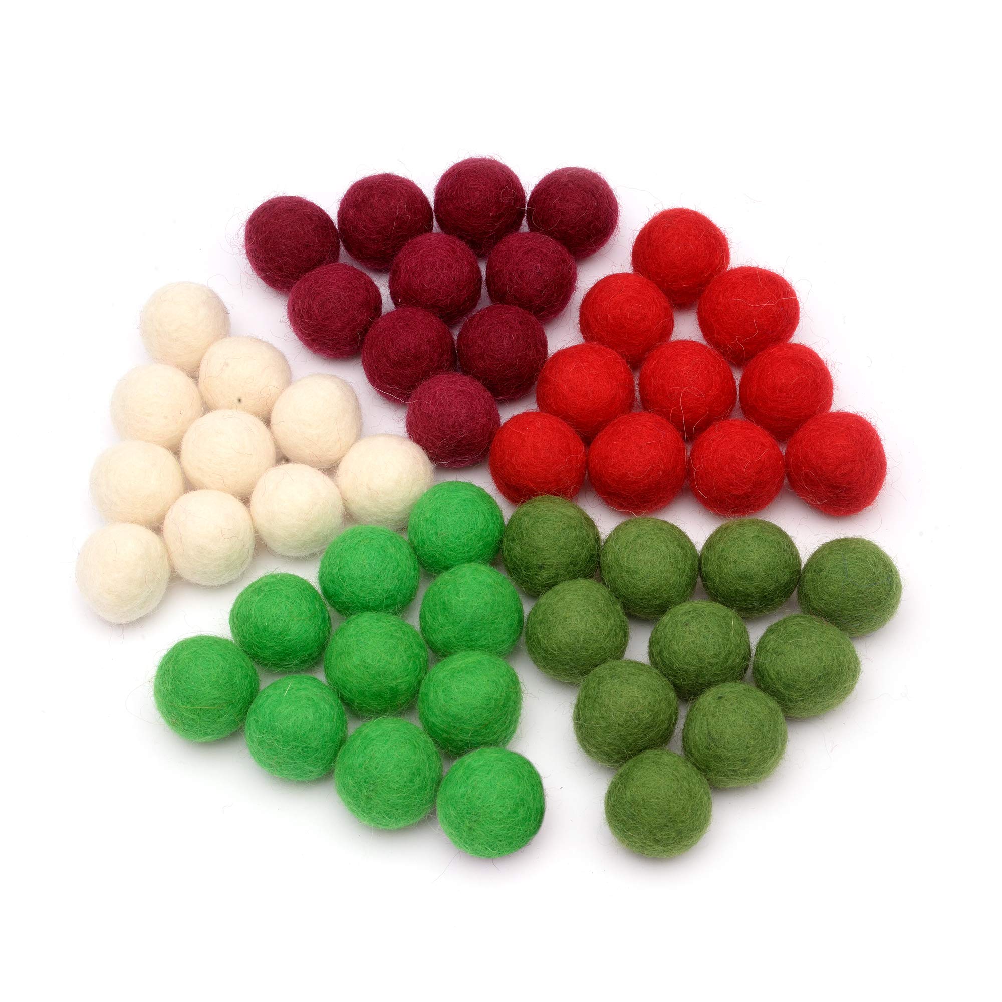 Glaciart One Wool Felt Balls (50 Pieces) 1 Inch (2.5 cm), 100% New Zealand Wool, 5 Colors (Snow, Green and More) Hand-Felted in Nepal - Christmas Party Banner Decoration for Felting and Garland