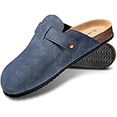 KEMISANT Men Clogs-Comfortable Suede Mules Slippers Sandals Nurse Potato Shoes Unisex-Cushioned Cork-Footbed(Cambridge Blue-13 Women/11 Men)