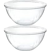 PLASTICPRO Disposable 150 Ounce Round Crystal Clear Plastic Serving Bowls for Snack or Chip ,Candy Dish, Party Salad Container Pack of 2