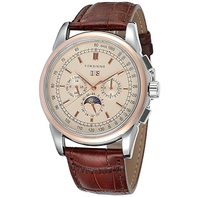 Forsining Men's High-end Automatic Moon Phase Leather Wrist Watch FSG319M3T