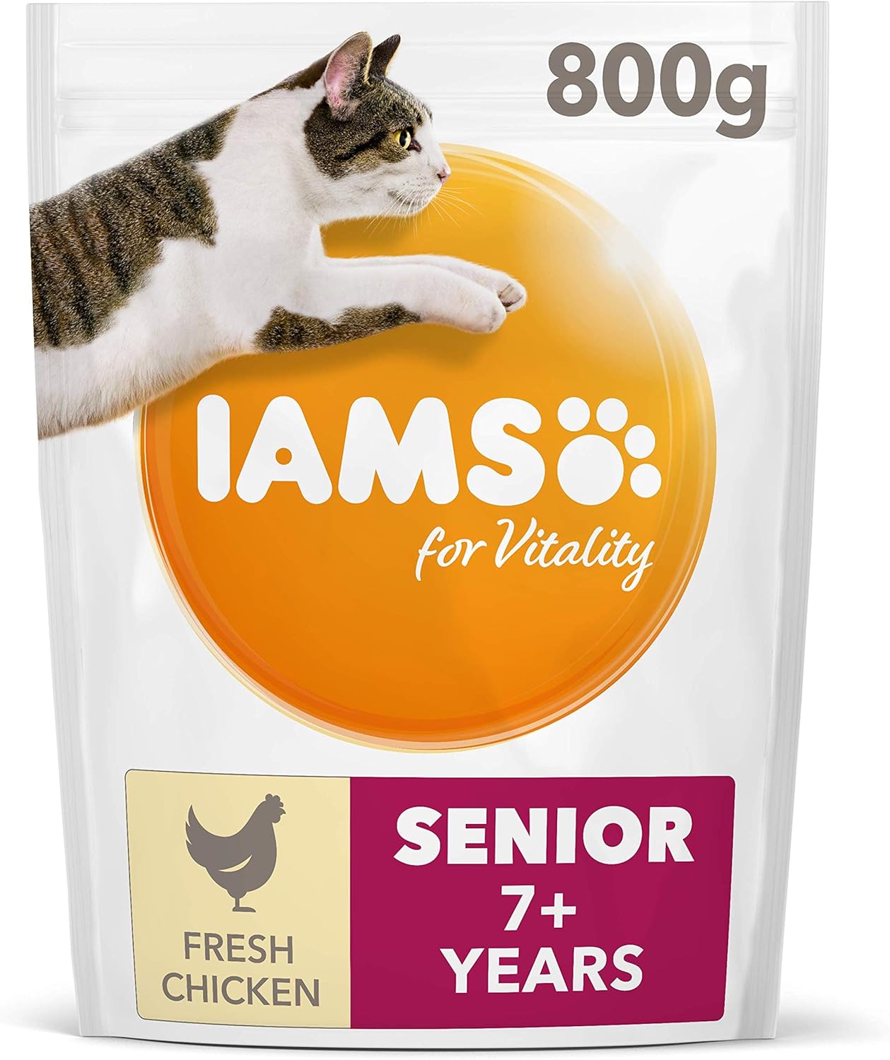 IAMS for Vitality Senior Dry Cat Food with Fresh Chicken, 800 g Amazon