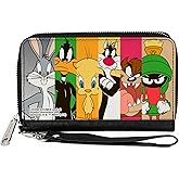 Buckle-Down Looney Tunes Wallet, Zip Around, Looney Tunes Classic Character Blocks Multi Color, Vegan Leather
