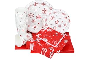 Galashield Christmas Plates Disposable Party Set with Napkins Cups and Tablecloth | Christmas Disposable Dinnerware Set | Supplies for 30 Guests