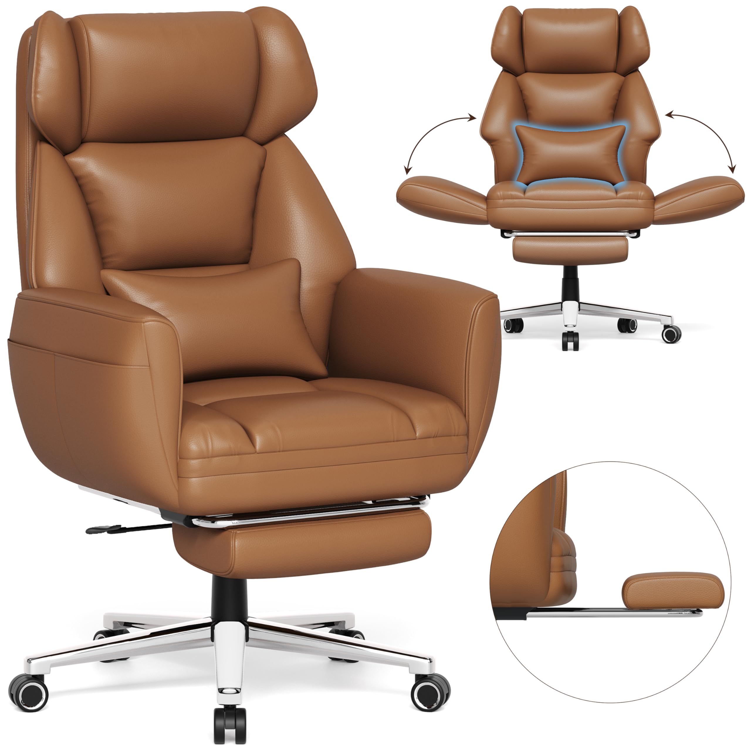 Photo 1 of ***MISSING ASSEMBLY HARDWARE*** GABRYLLY Ergonomic Chair with Footrest – Wide Cross Legged Chair with Reversible Armrests, 120°Tilt, Heavy-Duty Base, Big and Tall Executive Chair Plus, Brown, GY82766