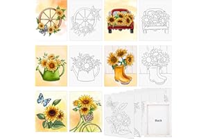 COCHIE 6 Pack 8x10 Inches Summer Sunflower Pre Drawn Canvas to Paint for Sip and Paint Party, Pre Printed Framed Canvases Set