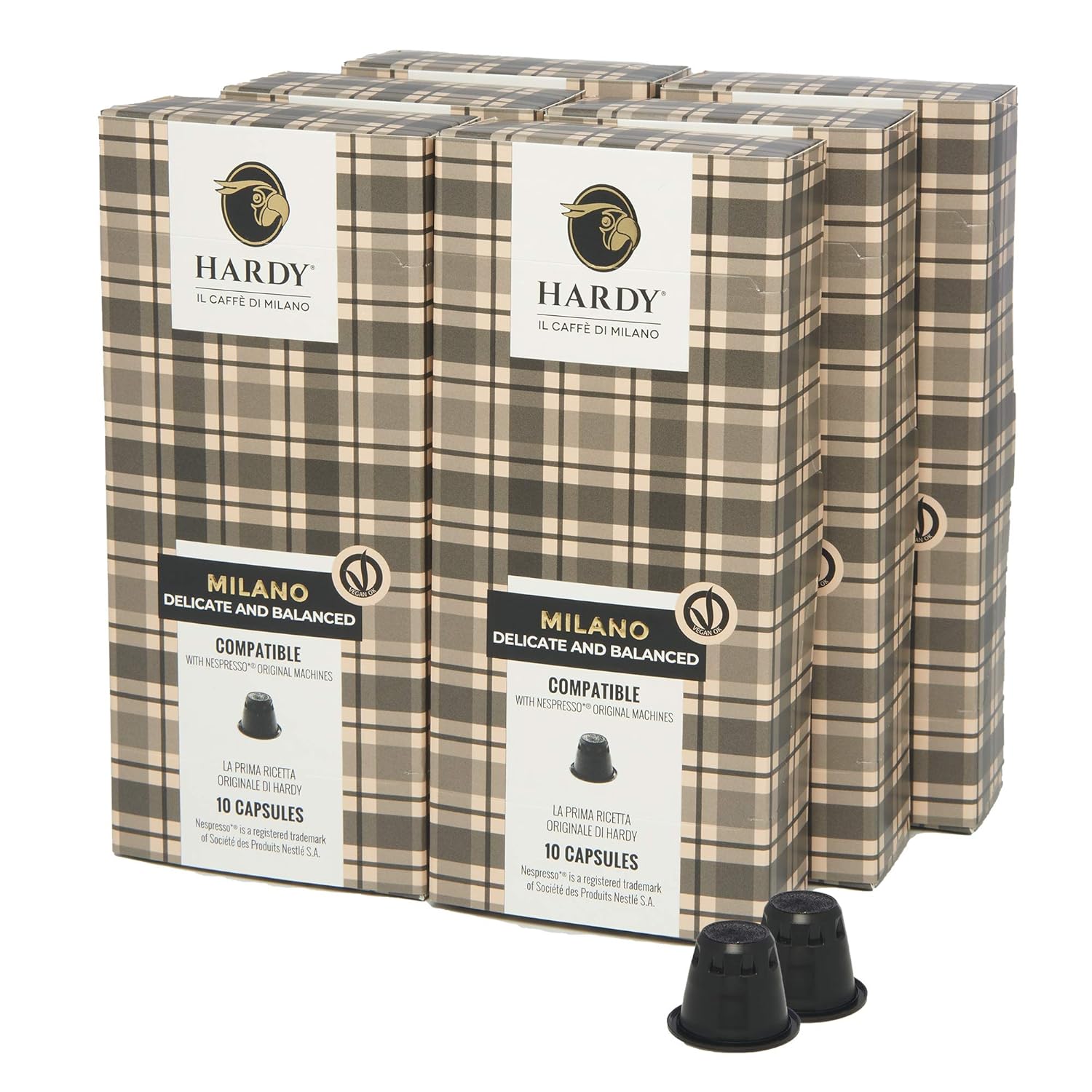 Caffe Hardy Italy Espresso Capsules – Single Variety, 60 Single Cup Coffee Pods Compatible with Nespresso Original Machines (Milano - Dark and Balanced)