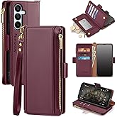 Antsturdy Compatible with Samsung Galaxy A16 5G Case Wallet with Card Holder Women Men Phone Case RFID Blocking PU Leather Flip Protective Cover Wrist Strap Zipper Credit Card Slots,Wine Red