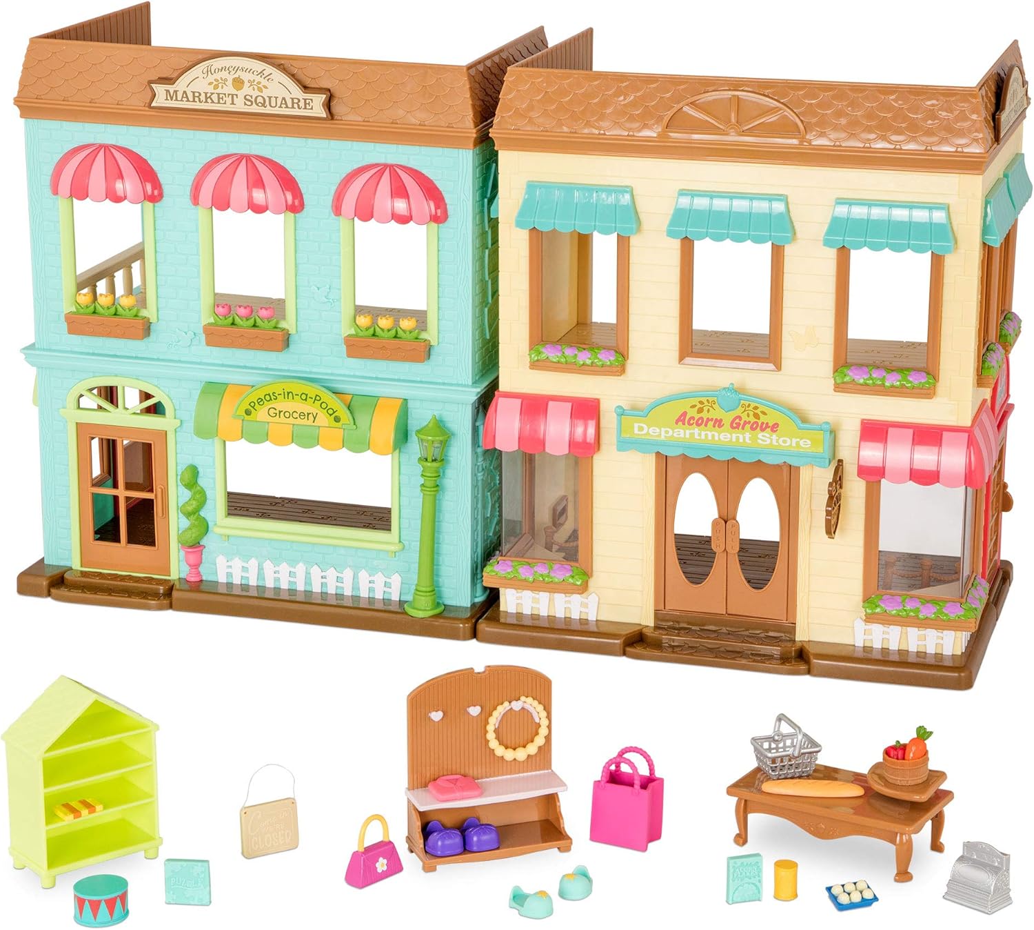 Li'l Woodzeez, Honeysuckle Square Market & Shopping Playset with 24 Pieces - Image 3