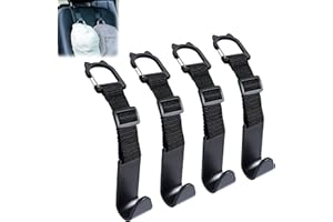 Amooca Car Headrest Hooks 4 Pack Adjustable Universal Fit Auto Seat Back Organizer Storage Hanger Purse Bags Holder with Clip Black