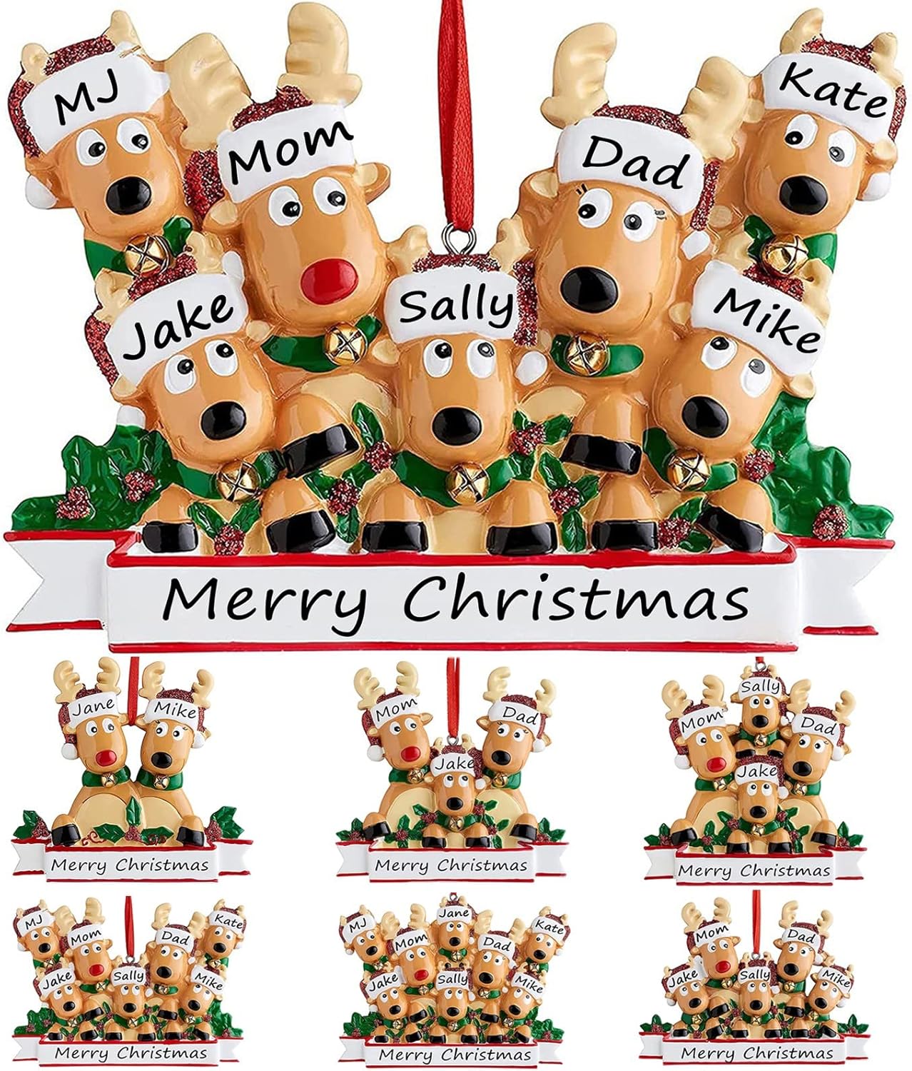 Ornaments - Personalized Christmas Ornaments 2023 Family of 2/3/4/5/6/7/8 Deer Christmas Ornaments Custom Name Customized Gifts for Christmas Tree,Family of 6