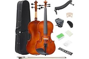 FDT&ENJOY 4/4 Acoustic Violin for Beginners, Full Size Plywood Fiddle Set for Kids and Adults with Hard Case, Bow, Extra Strings, Shoulder Rest, Rosin, Clip-on Tuner, Fingerboard Stickers, and Mute.
