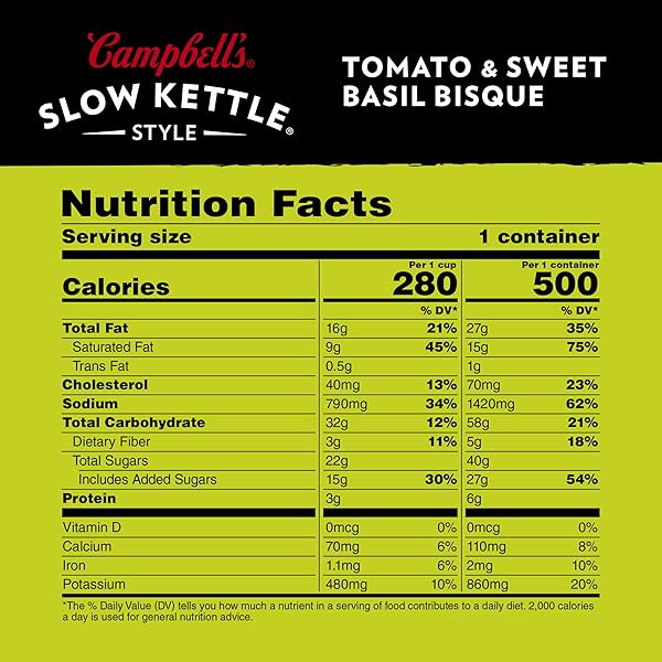 CAMPBELL’S SLOW KETTLE STYLE TOMATO & SWEET BASIL BISQUE, 15.5 OZ MICROWAVABLE BOWL